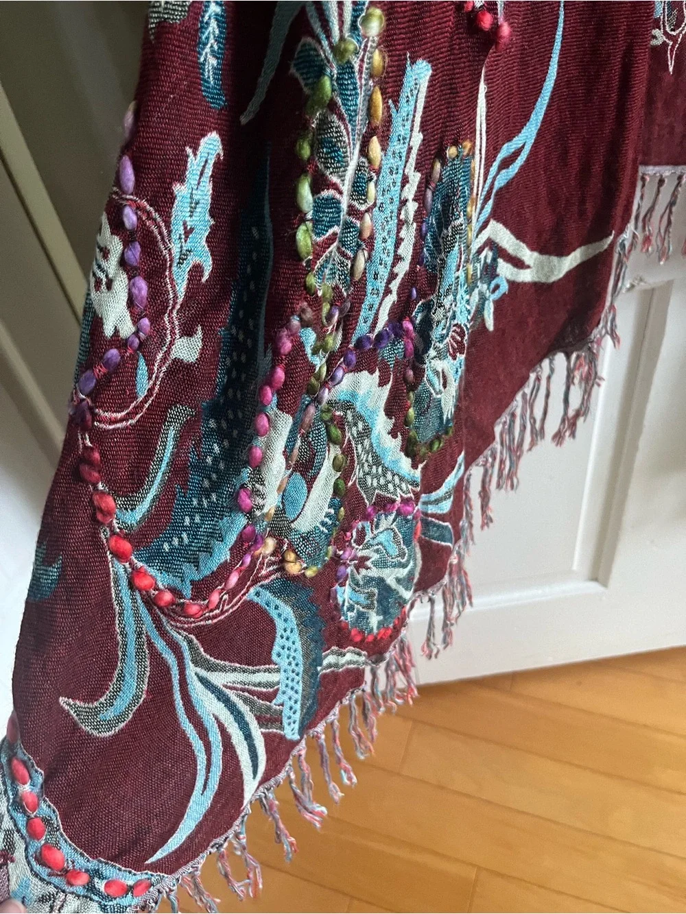 Raj Multicolor Floral Fringe Vest - Burgundy, Teal, Cream